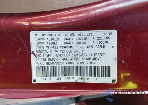 2003 Honda Cr-V Ex from USA, damaged, VIN SHSRD78823U141889